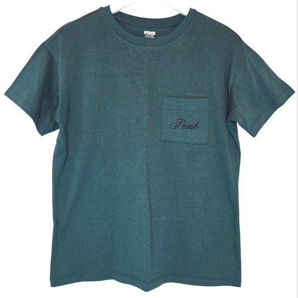 Pink Perfect Cotton Tee Green Logo Oversized Loungewear Sleep Shirt Women Small